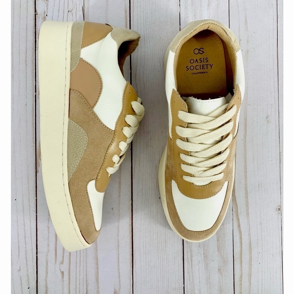 OASIS SOCIETY Tan Suede + White Leather SNEAKERS LILLIAN NUDE TENNIS WOM…